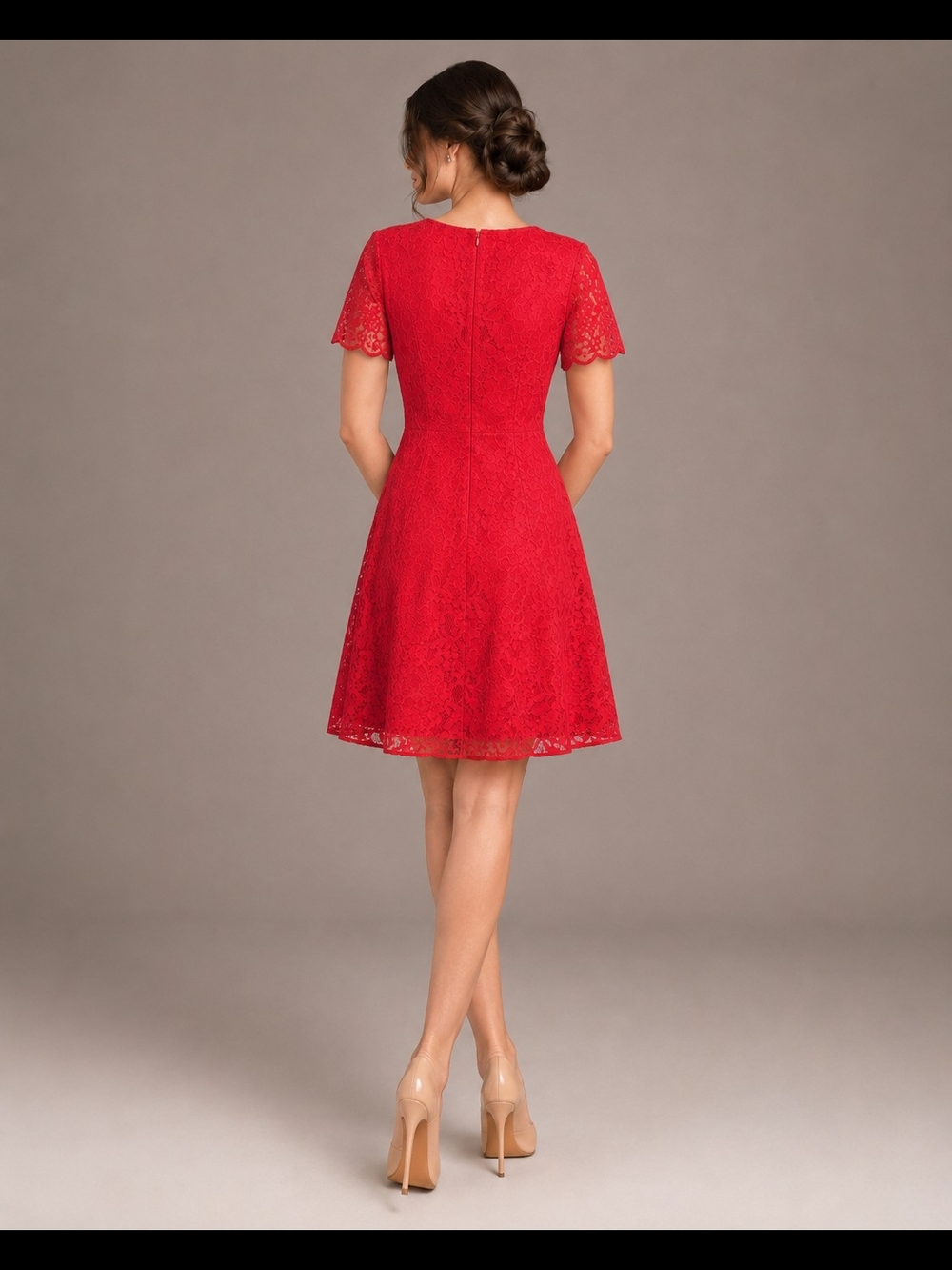J. Crew Womens Red Lace Short Sleeve Fit-and-Flare Formal Mini Dress Size 6 - Picture 5 of 9